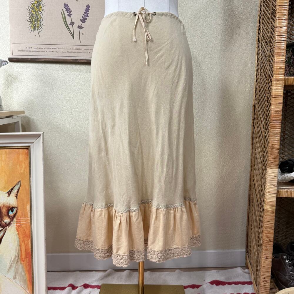 90s Y2k Lace Ruffle Midi Skirt Mori Kei Cottage Fairy Grunge Coastal Cowgirl S M